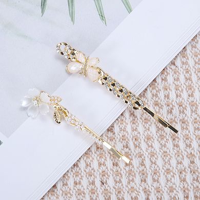 Flower Butterfly Bobby Pin Gold Tone Beige 1 Pair