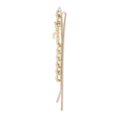 Flower Butterfly Bobby Pin Gold Tone Beige 1 Pair