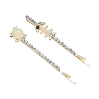Cat Fish Bobby Pin Gold Tone Beige 1 Pair
