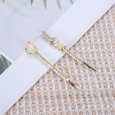 Cat Fish Bobby Pin Gold Tone Beige 1 Pair
