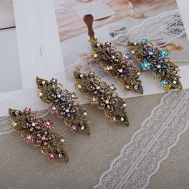 Vintage Rhinestone Double Flower Hair Clip 1 Pc