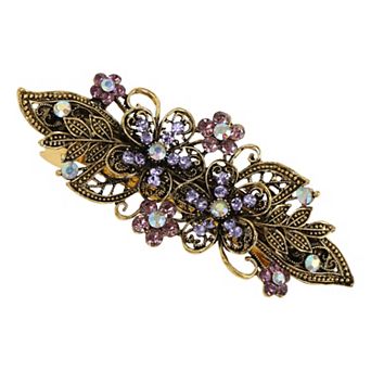 Vintage Rhinestone Double Flower Hair Clip 1 pc