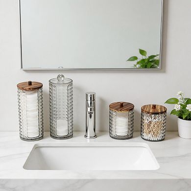 1Pc Versatile Diamond-pattern Bath Canister Acrylic Plastic Clear Gray