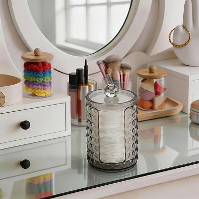 1Pc Compact Diamond-pattern Bath Canister Acrylic Plastic Clear Gray