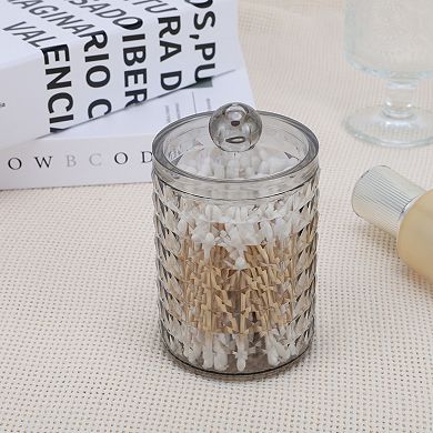 1Pc Dustproof Diamond-pattern Bath Canister Acrylic Plastic Clear Gray