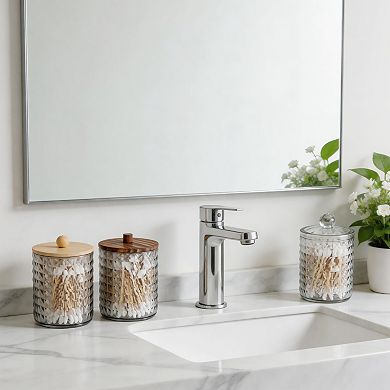 1Pc Dustproof Diamond-pattern Bath Canister Acrylic Plastic Clear Gray