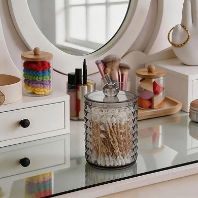 1Pc Dustproof Diamond-pattern Bath Canister Acrylic Plastic Clear Gray