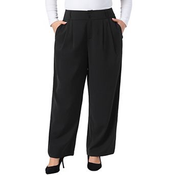 Women's Plus Size Pants Elastic High Waisted Straight Wide Leg Business Pants Trousers with Pockets