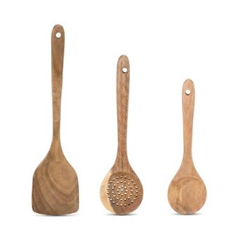 Cooking Utensil Set Solid Color Round Hole in Wood Kitchen Utensils 3 pc