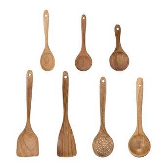 7 pc Cooking Utensil Set Wood Solid Color Kitchen Utensils Essential Kitchen Gadgets
