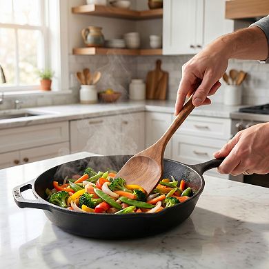 6Pcs Cooking Utensil Set Solid Color Round Hole in Wood Kitchen Utensils