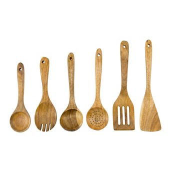 6 pc Cooking Utensil Set Wood Solid Color Kitchen Utensils Essential Kitchen Gadgets