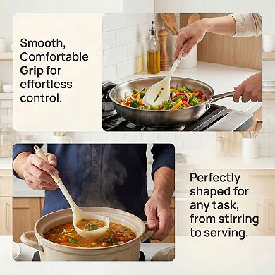 8 Pcs Cooking Utensil Set Color Blocked Round Holes Silicone Kitchen Utensils
