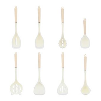 8 pc Cooking Utensil Set Color Blocked Round Holes Silicone Kitchen Utensils