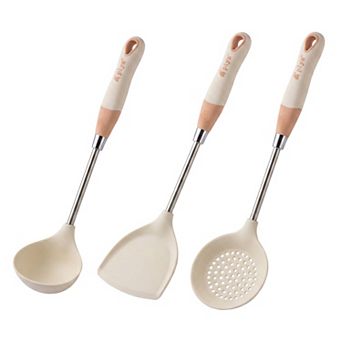 3 pc Cooking Utensil Set Stainless Steel Kitchen Utensils with Silicone