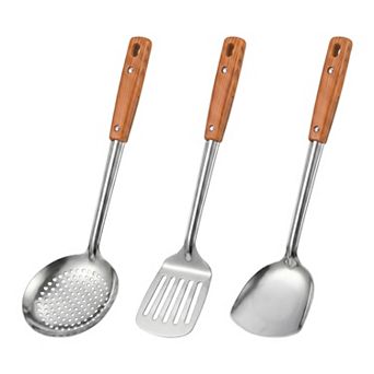 3 pc Cooking Utensil Set Stainless Steel Color blocked Square Holes Kitchen Utensils