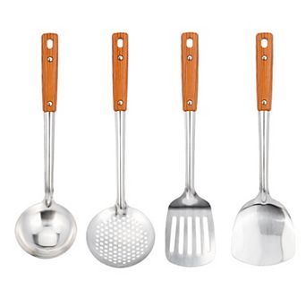 5 pc Cooking Utensil Set Stainless Steel Color blocked Square Holes Kitchen Utensils