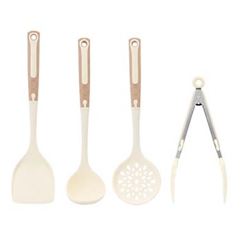 4 pc Cooking Utensil Set Silicone Color Blocked Round Holes Utensils with Silicone