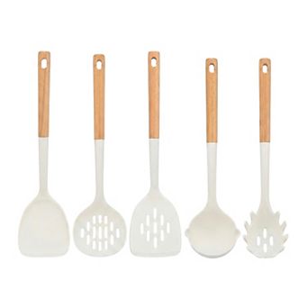 5 pc Cooking Utensil Set Silicone Color Blocked Round Holes Kitchen Utensils with Silicone