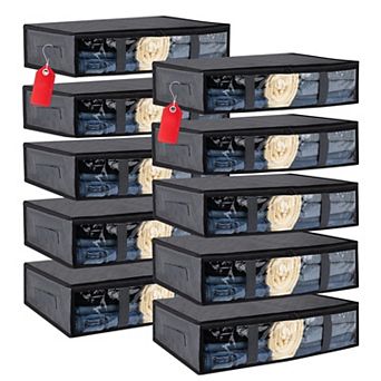10 Pack Foldable Under Bed Storage Bags, Clear Window Organizer with Reinforced Handles for Clothes