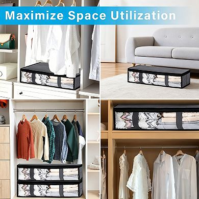 10 Pack Foldable Under Bed Storage Bags, Clear Window Organizer with Reinforced Handles for Clothes