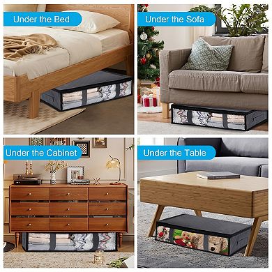 10 Pack Foldable Under Bed Storage Bags, Clear Window Organizer with Reinforced Handles for Clothes