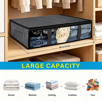 10 Pack Foldable Under Bed Storage Bags, Clear Window Organizer with Reinforced Handles for Clothes