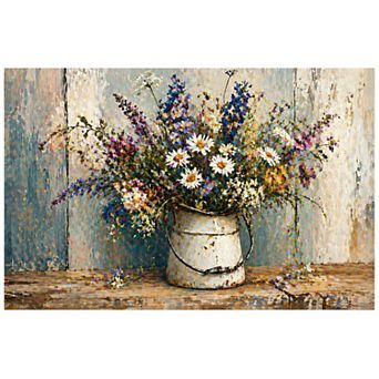 Farmhouse Floral Vase Wildflower Still Life 24x36 Inch Frameless Canvas Wall Art