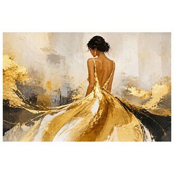 Abstract Golden Color Dress Woman Luxury Art 24x36 Inch Frameless Canvas Wall Art