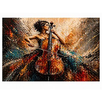 Cello Woman Abstract Color Splash Music Art 24x36 Inch Frameless Canvas Wall Art