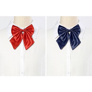 2Pcs Women's Pre-tied Bow Adjustable Neck Strap Solid Color Cute Bow Tie