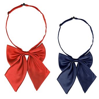 2 pc Women's Pre-tied Bow Adjustable Neck Strap Solid Color Cute Bow Tie