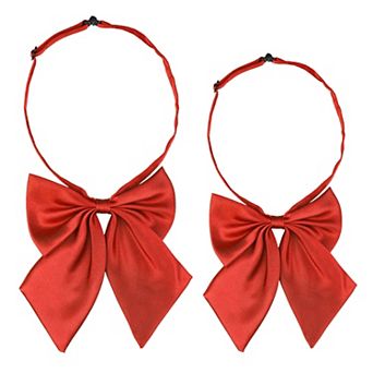 2 pc Women's Pre-tied Bow Adjustable Neck Strap Solid Color Cute Bow Tie