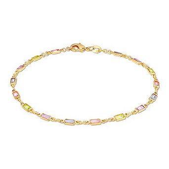 RMZ GOLD NYC 18K Gold Baguette Multi Stone Crystal Bracelet for Women- Made in Brazil