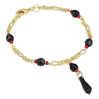 RMZ GOLD NYC 18K Gold Figaro Azabache Bracelet - Made In Brazil 6''
