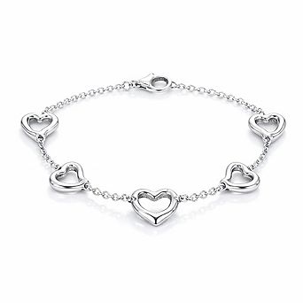 925 Sterling Silver Filled Open Heart Charm Bracelet 7.5” Elegant Minimalist Love Jewelry