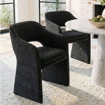 Modern Linen Blend Upholstered Dining Chairs Set of 2
