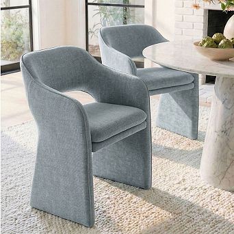 Modern Linen Blend Upholstered Dining Chairs Set of 2