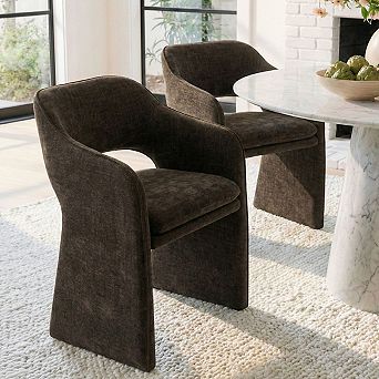 Modern Linen Blend Upholstered Dining Chairs Set of 2
