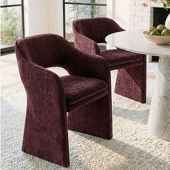 Modern Linen Blend Upholstered Dining Chairs Set of 2