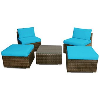 Costway 5 pc Patio Rattan Wicker Furniture Set Armless Sofa Ottoman Cushioned Garden