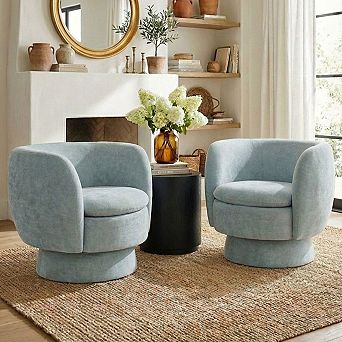 Set of 2 Modern 360° Rotating Swivel Barrel Chair with Upholstered Fabric for Living Room