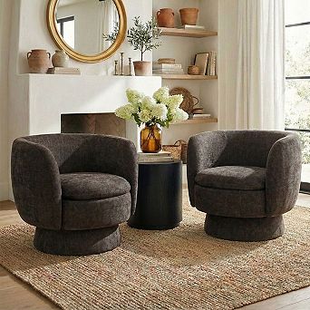 Set of 2 Modern 360° Rotating Swivel Barrel Chair with Upholstered Fabric for Living Room