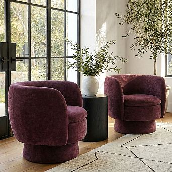 Set of 2 Modern 360° Rotating Swivel Barrel Chair with Upholstered Fabric for Living Room