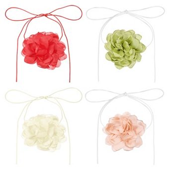4 pc Flower Chokers Necklace for Women, Large Velvet Floral Chokers Adjustable Long Wrap