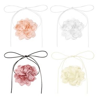 4 pc Flower Chokers Necklace for Women, Large Velvet Floral Chokers Adjustable Long Wrap