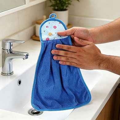 Soft Coral Fleece Hand Towels with Hanging Loop Decorative Fruit Pattern Quick-Drying and Washable