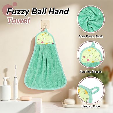 Soft Coral Fleece Hand Towels with Hanging Loop Decorative Fruit Pattern Quick-Drying and Washable
