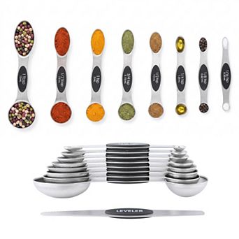 9 pc Stainless Steel Magnetic Measuring Spoons, Metal Spoons Stick to Fridge for Easy Storage