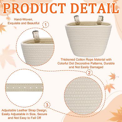 Bike Basket, Cotton Rope Bicycle Basket Adjustable Front Baskets with 2 Leather Belt Buckles